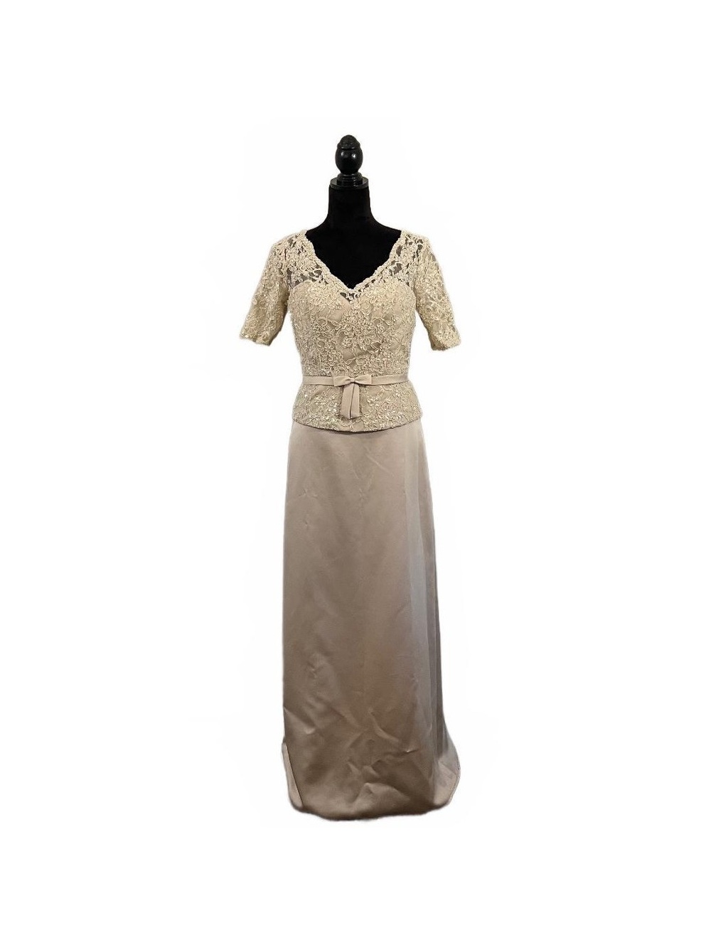 Vintage Champagne Sequin Lace Satin Bridesmaid/Mother of the Bride Gown